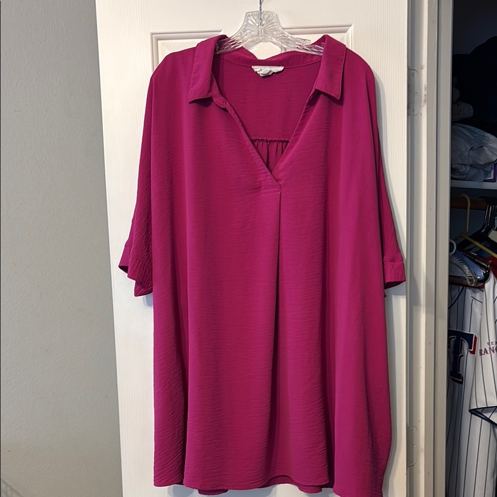 Pink Boxy Blouse with Notched Collar